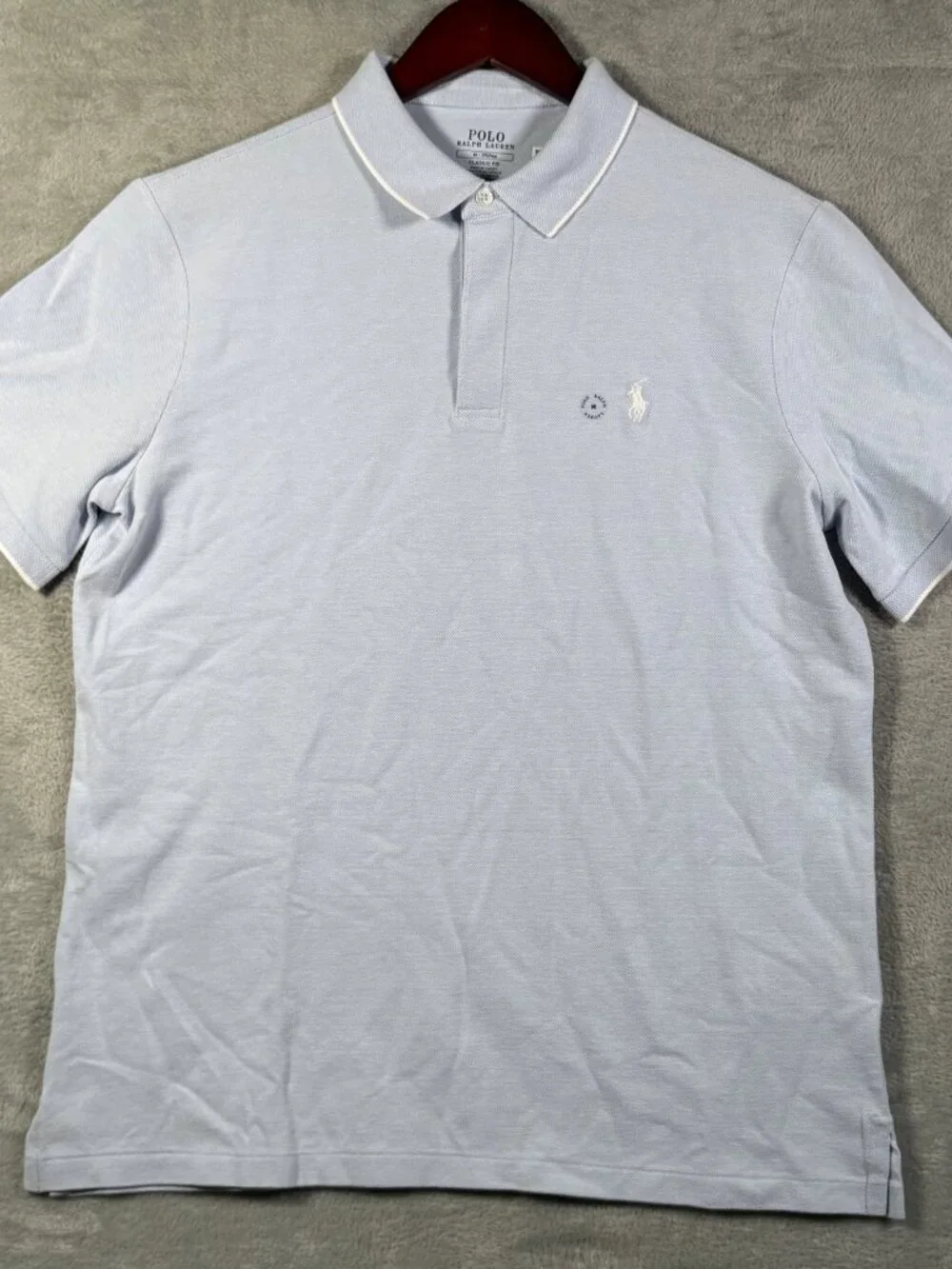 Polo Ralph Lauren Shirt Mens M Light Blue Classic Fit Tipped Collar Short Sleeve
